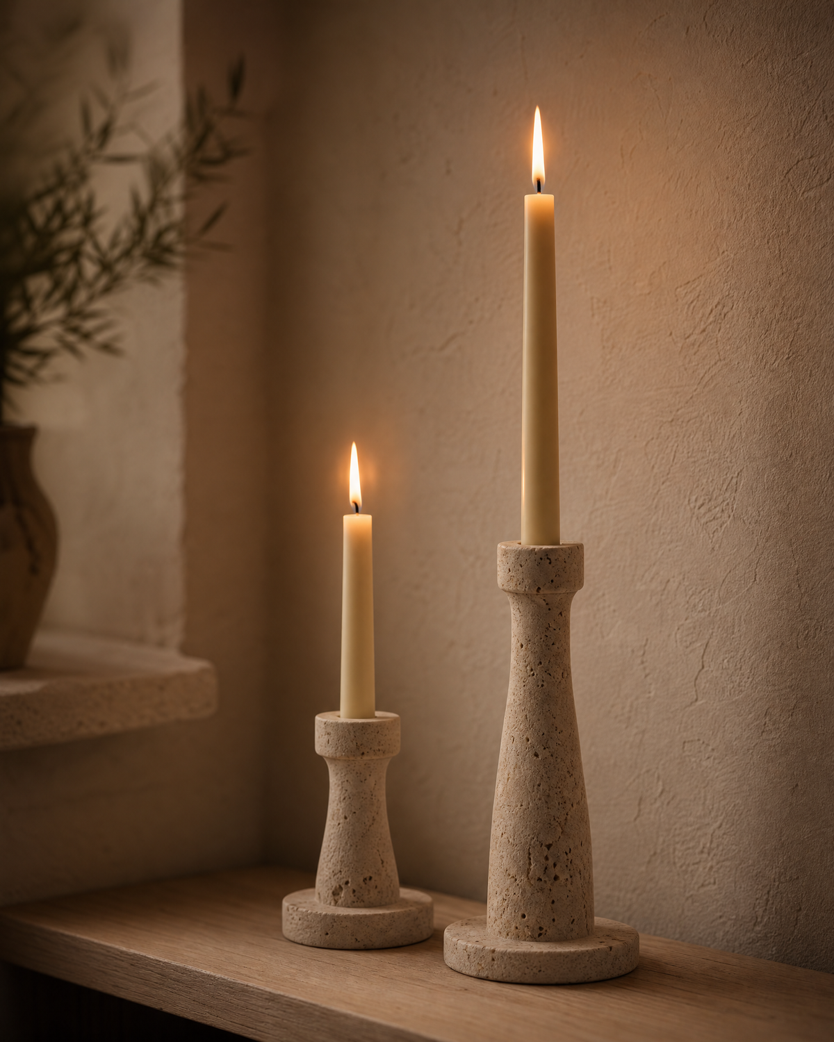 Natural Travertine Taper Candle Holder